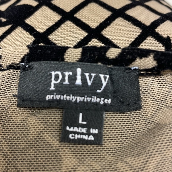 Privy Long Sleeve Sheer and Black Velvet Crop Top Size L - Picture 3 of 3